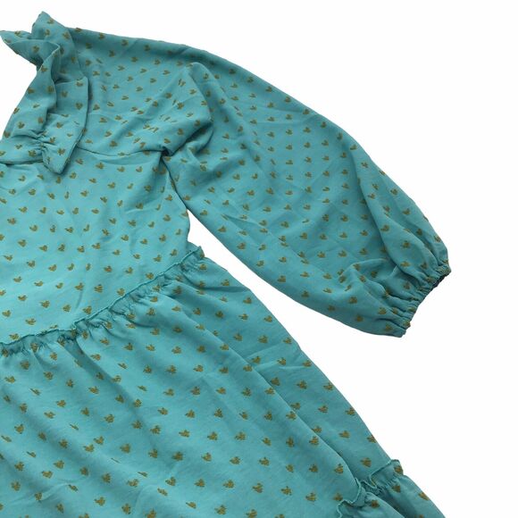 J.O.A. Women’s Size Medium Teal Ruffle Tiered Mini Dress Long Sleeve Style 15062 - Picture 13 of 16